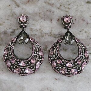 VINTAGE STATEMENT JOSE MARIA BARRERA PINK CRYSTAL CHANDELIER TEARDROP EARRINGS